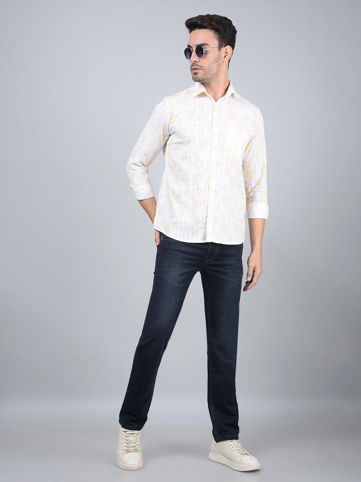 Yellow Floral Print 100% Cotton Shirt-Men Shirts-Crimsoune Club