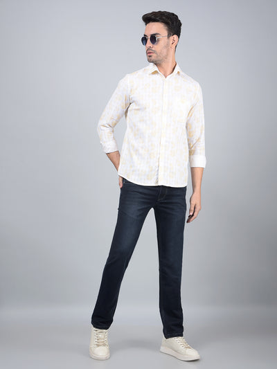 Yellow Floral Print 100% Cotton Shirt-Men Shirts-Crimsoune Club