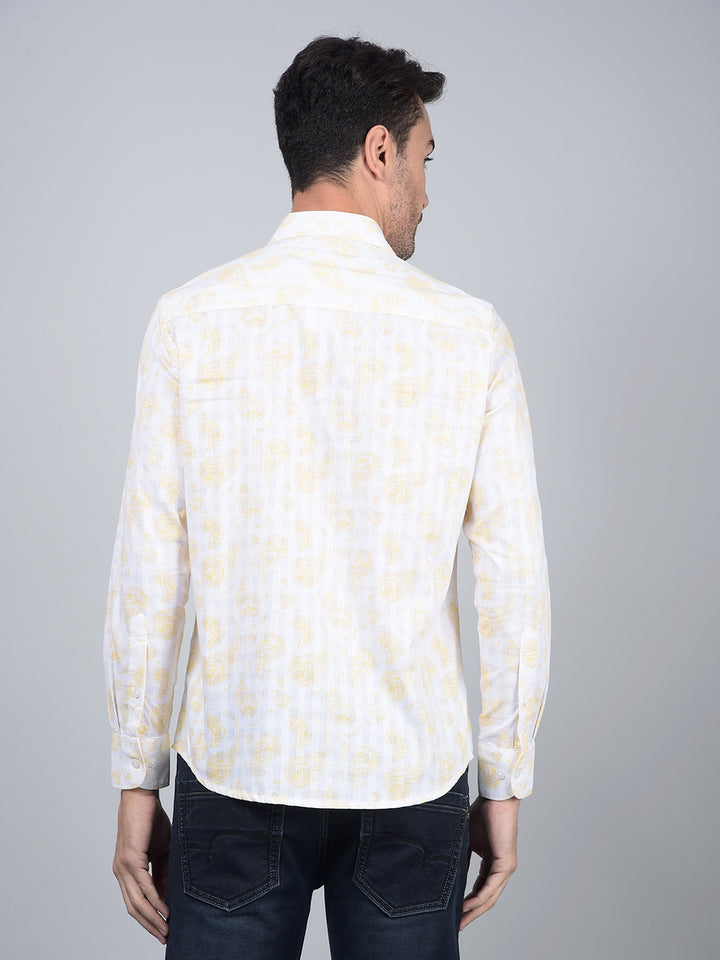 Yellow Floral Print 100% Cotton Shirt-Men Shirts-Crimsoune Club