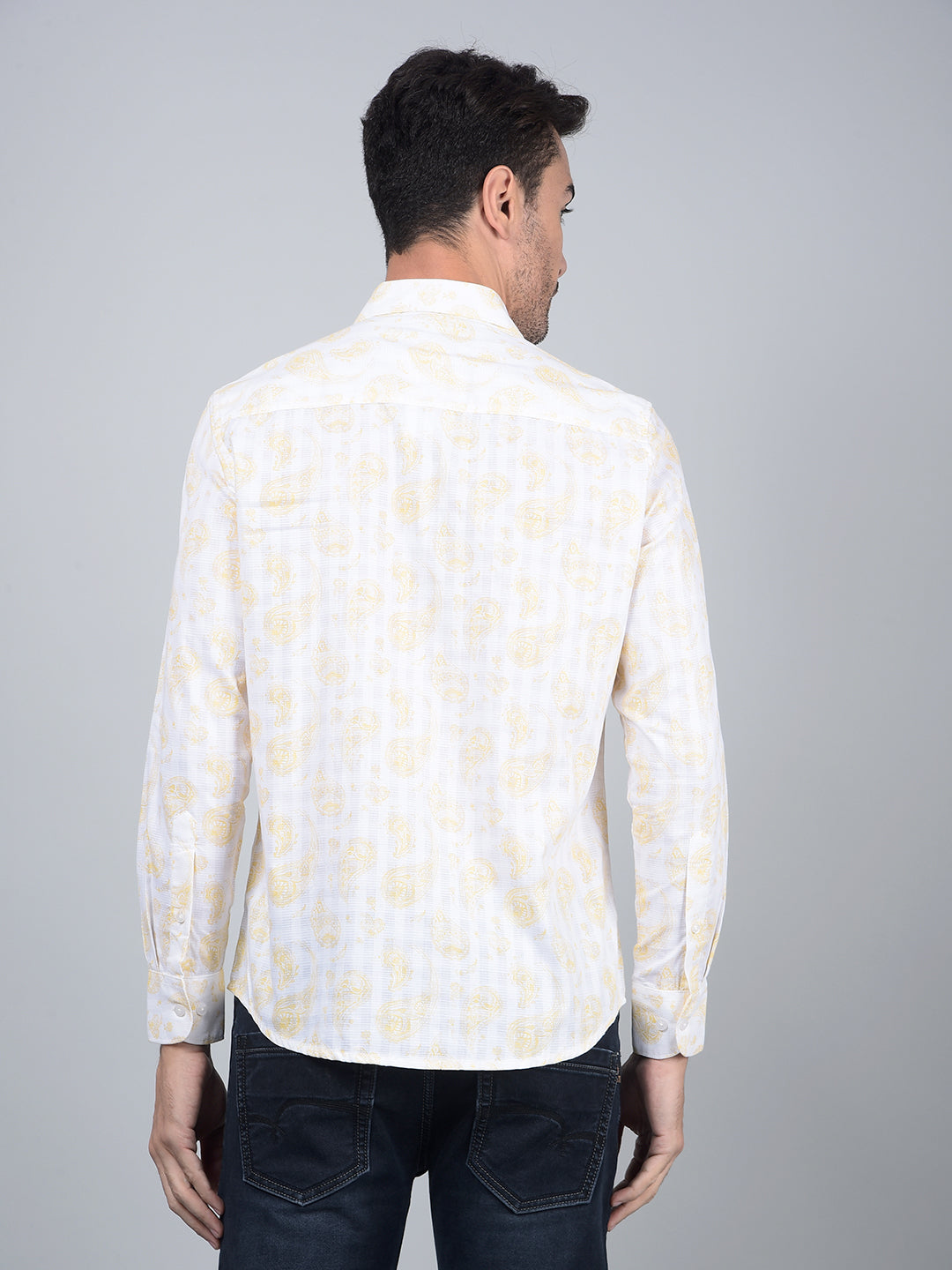 Yellow Floral Print 100% Cotton Shirt-Men Shirts-Crimsoune Club