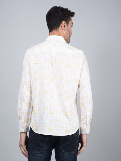Yellow Floral Print 100% Cotton Shirt-Men Shirts-Crimsoune Club
