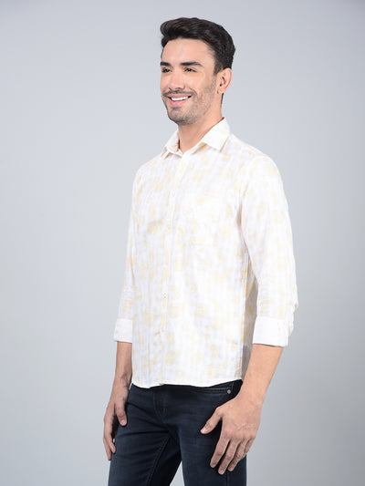 Yellow Floral Print 100% Cotton Shirt-Men Shirts-Crimsoune Club