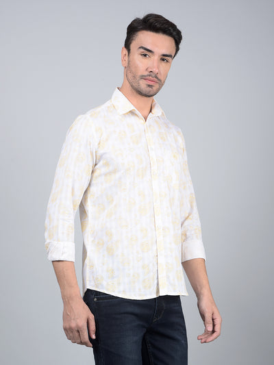 Yellow Floral Print 100% Cotton Shirt-Men Shirts-Crimsoune Club
