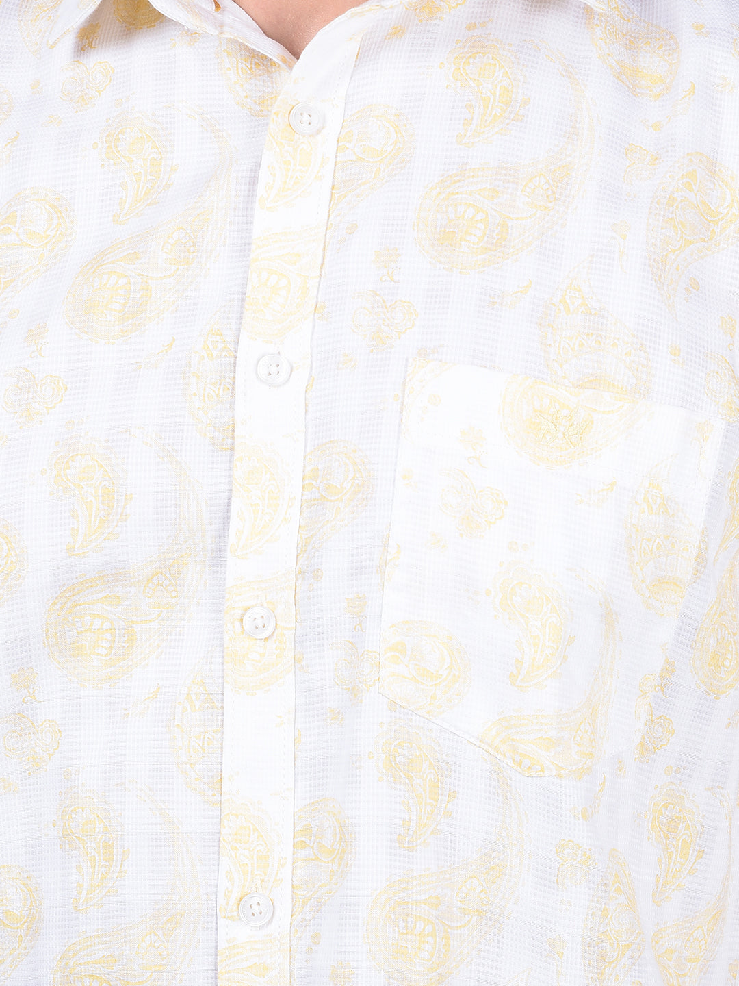 Yellow Floral Print 100% Cotton Shirt-Men Shirts-Crimsoune Club