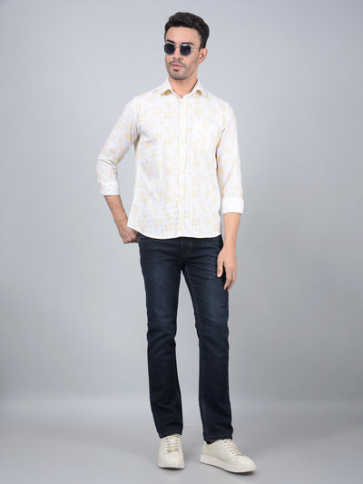 Yellow Floral Print 100% Cotton Shirt-Men Shirts-Crimsoune Club