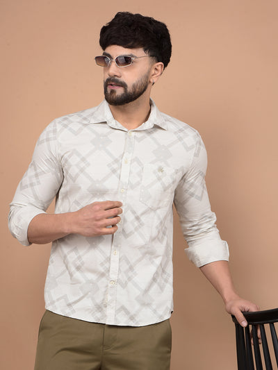 Cream Printed 100% Cotton Shirt-Men Shirts-Crimsoune Club