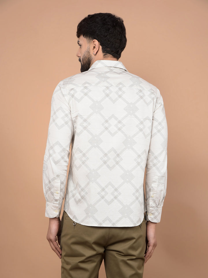 Cream Printed 100% Cotton Shirt-Men Shirts-Crimsoune Club