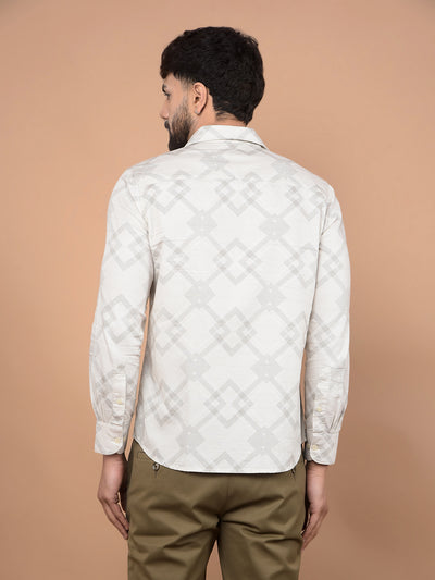 Cream Printed 100% Cotton Shirt-Men Shirts-Crimsoune Club