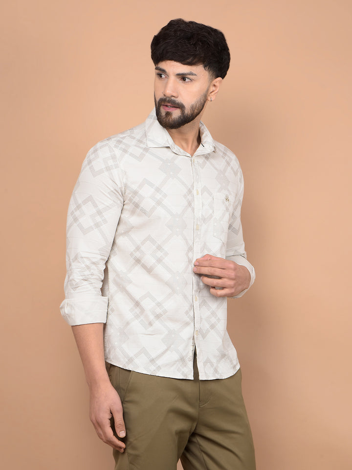 Cream Printed 100% Cotton Shirt-Men Shirts-Crimsoune Club