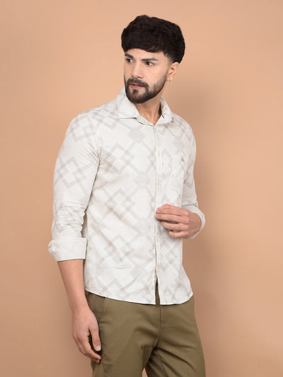 Cream Printed 100% Cotton Shirt-Men Shirts-Crimsoune Club