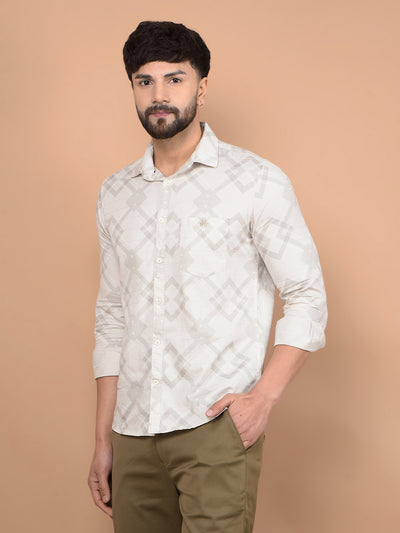 Cream Printed 100% Cotton Shirt-Men Shirts-Crimsoune Club