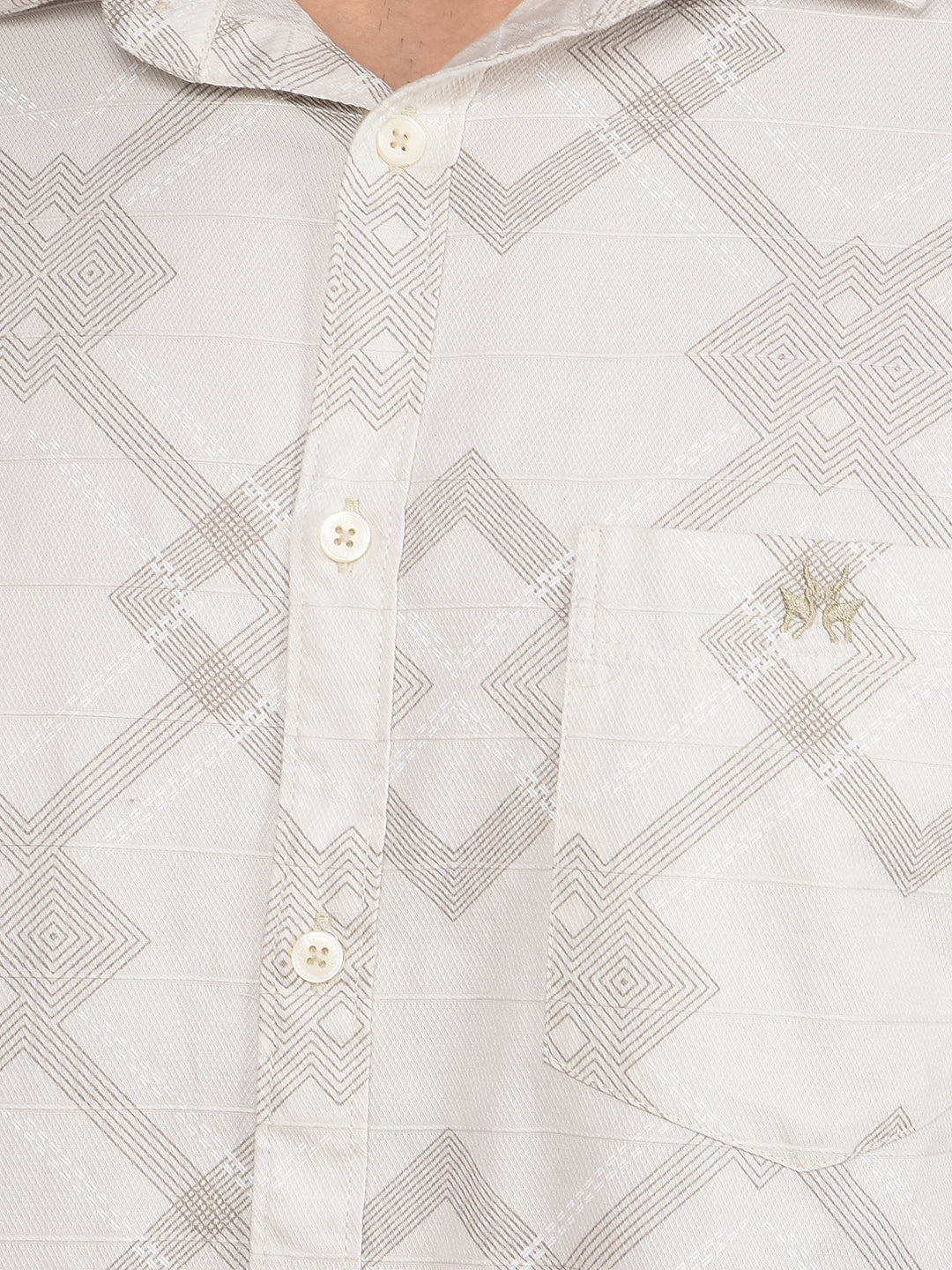 Cream Printed 100% Cotton Shirt-Men Shirts-Crimsoune Club