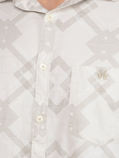 Cream Printed 100% Cotton Shirt-Men Shirts-Crimsoune Club