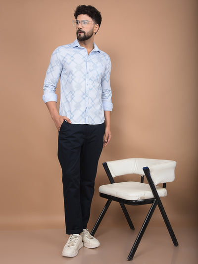 Blue Printed 100% Cotton Shirt-Men Shirts-Crimsoune Club