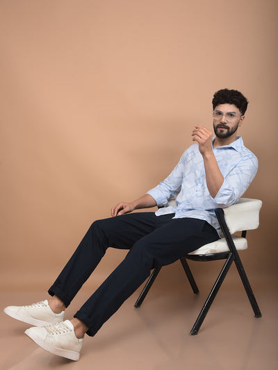 Blue Printed 100% Cotton Shirt-Men Shirts-Crimsoune Club
