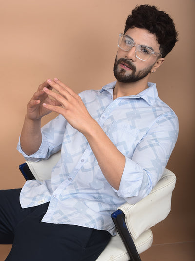 Blue Printed 100% Cotton Shirt-Men Shirts-Crimsoune Club