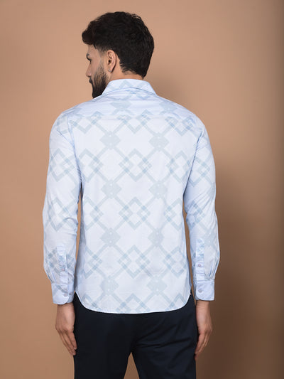 Blue Printed 100% Cotton Shirt-Men Shirts-Crimsoune Club
