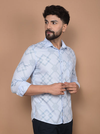 Blue Printed 100% Cotton Shirt-Men Shirts-Crimsoune Club