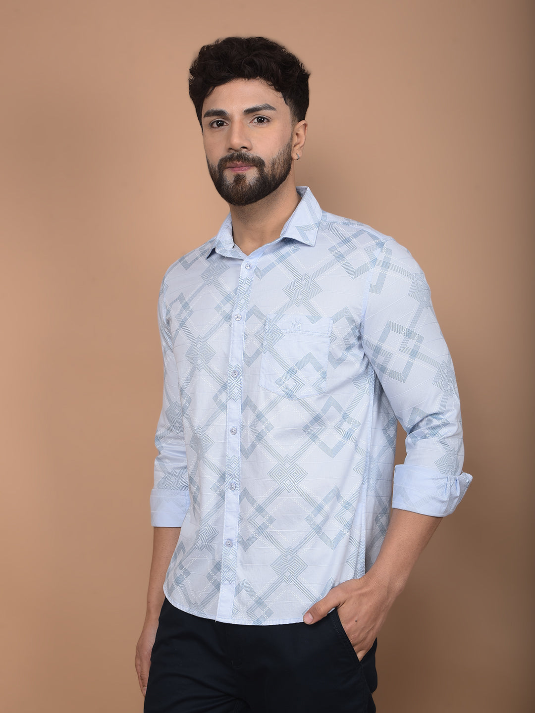 Blue Printed 100% Cotton Shirt-Men Shirts-Crimsoune Club