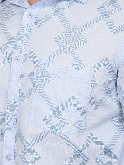Blue Printed 100% Cotton Shirt-Men Shirts-Crimsoune Club