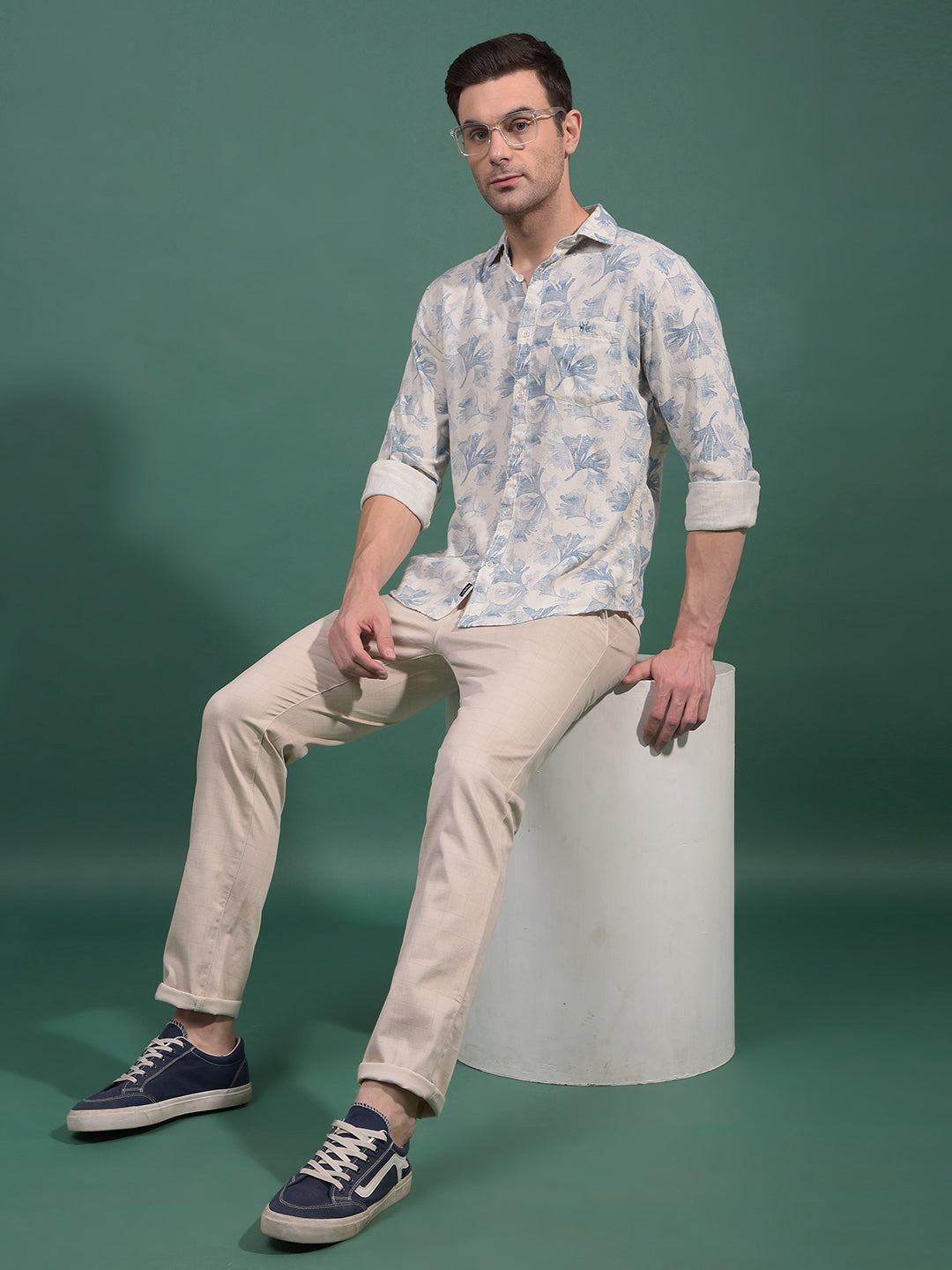 Blue Floral Print Shirt-Men Shirts-Crimsoune Club