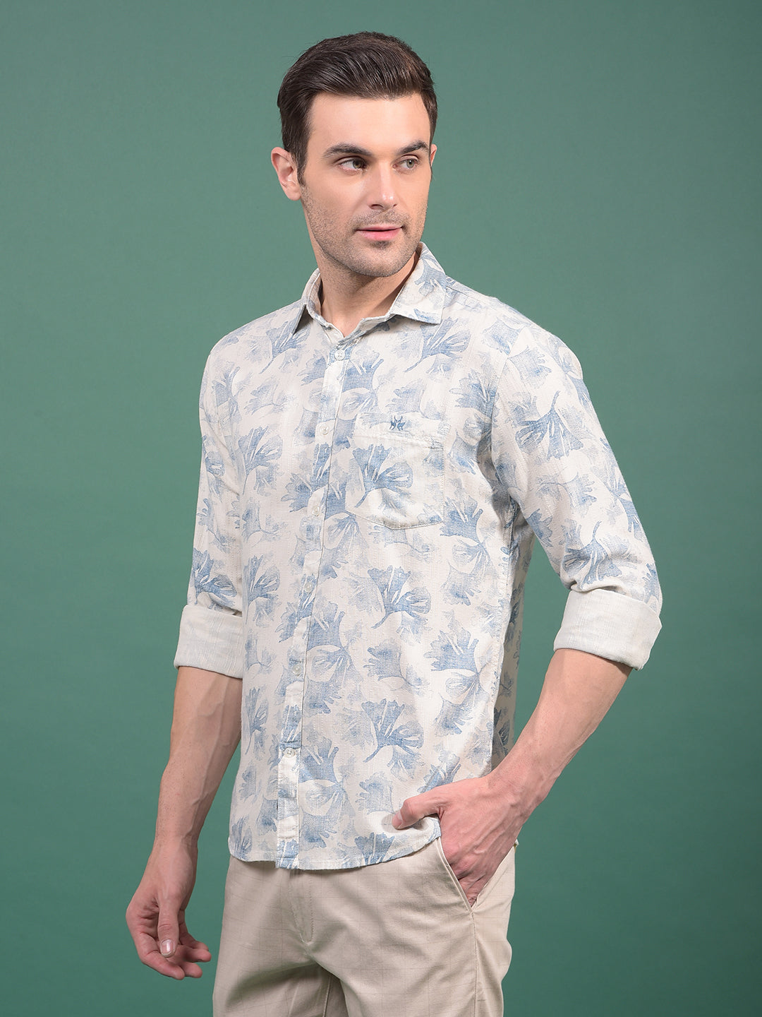Blue Floral Print Shirt-Men Shirts-Crimsoune Club