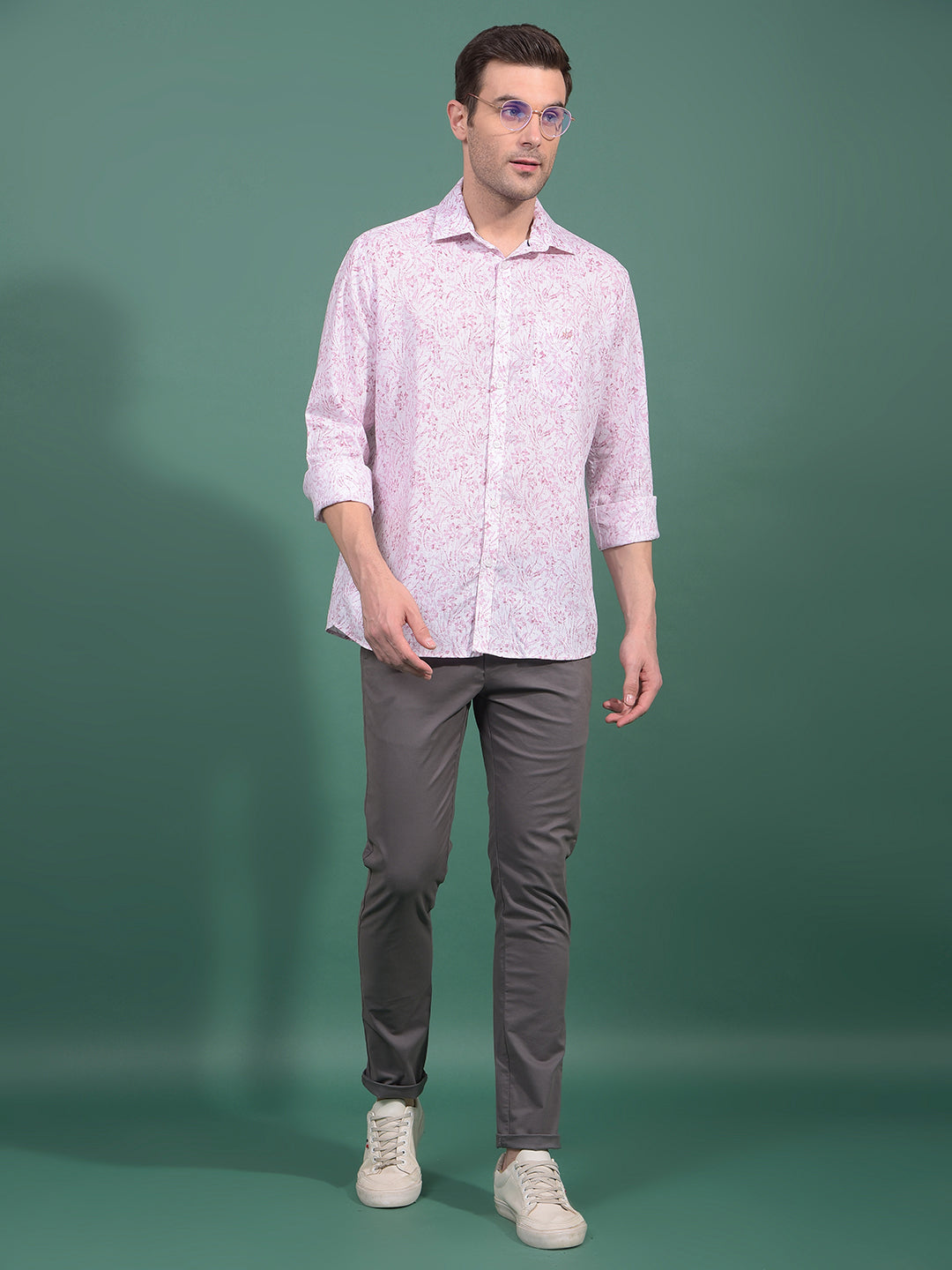 Purple Floral Print Linen Shirt-Men Shirts-Crimsoune Club