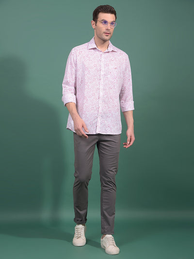 Purple Floral Print Linen Shirt-Men Shirts-Crimsoune Club