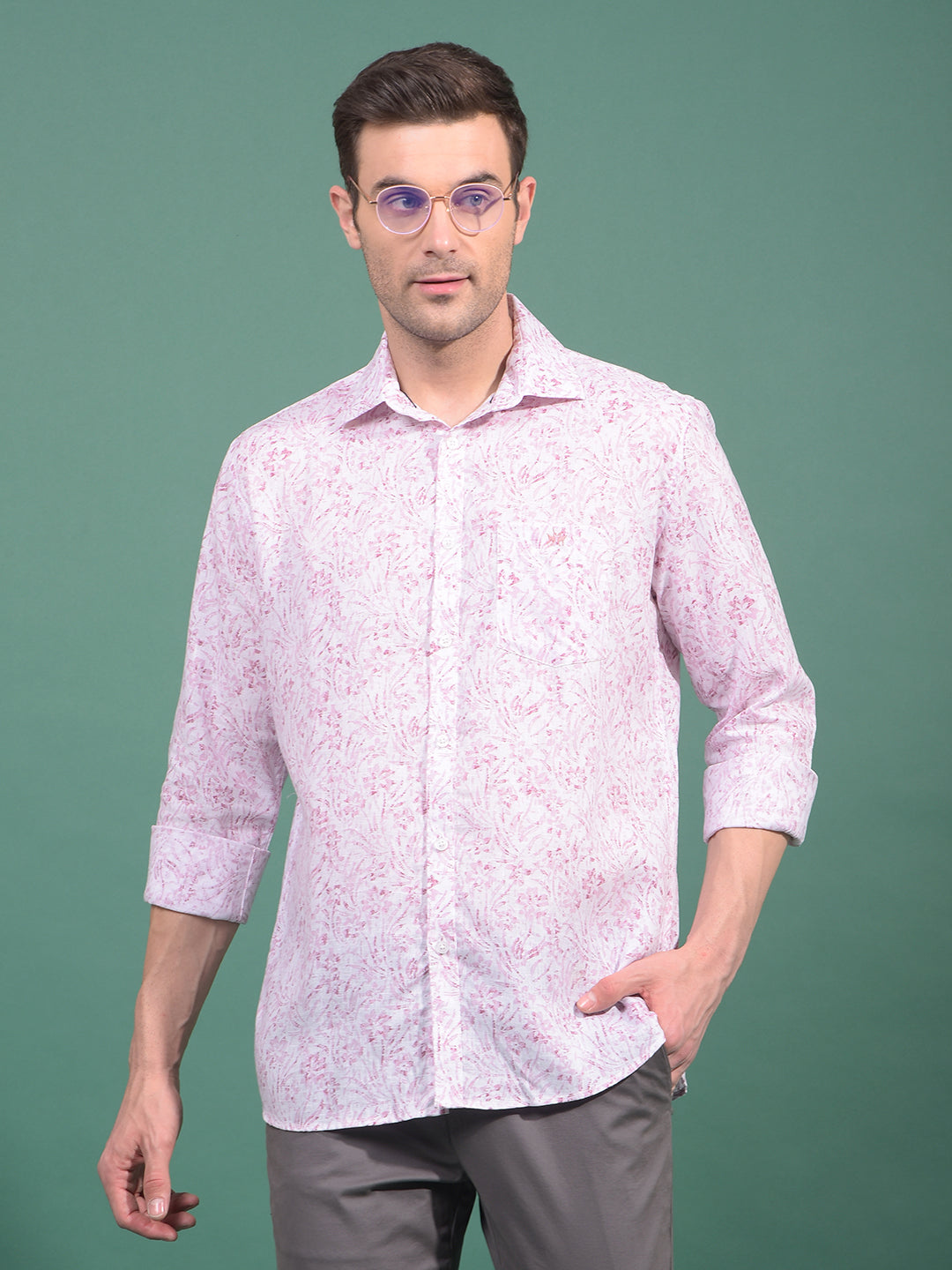Purple Floral Print Linen Shirt-Men Shirts-Crimsoune Club