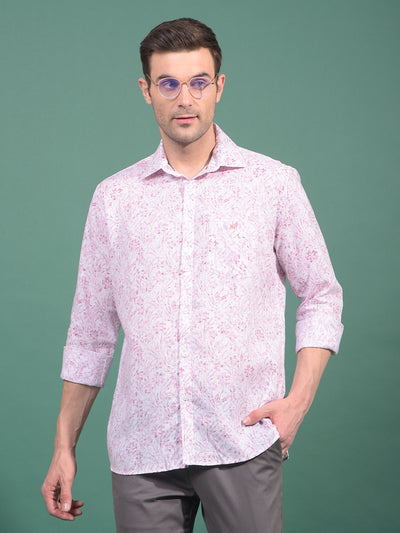 Purple Floral Print Linen Shirt-Men Shirts-Crimsoune Club