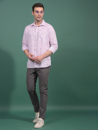 Purple Floral Print Linen Shirt-Men Shirts-Crimsoune Club