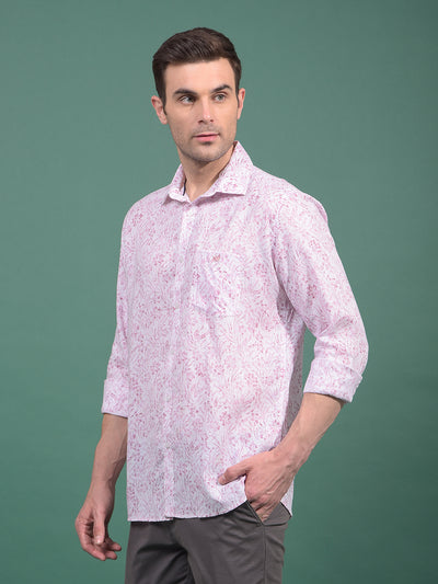 Purple Floral Print Linen Shirt-Men Shirts-Crimsoune Club