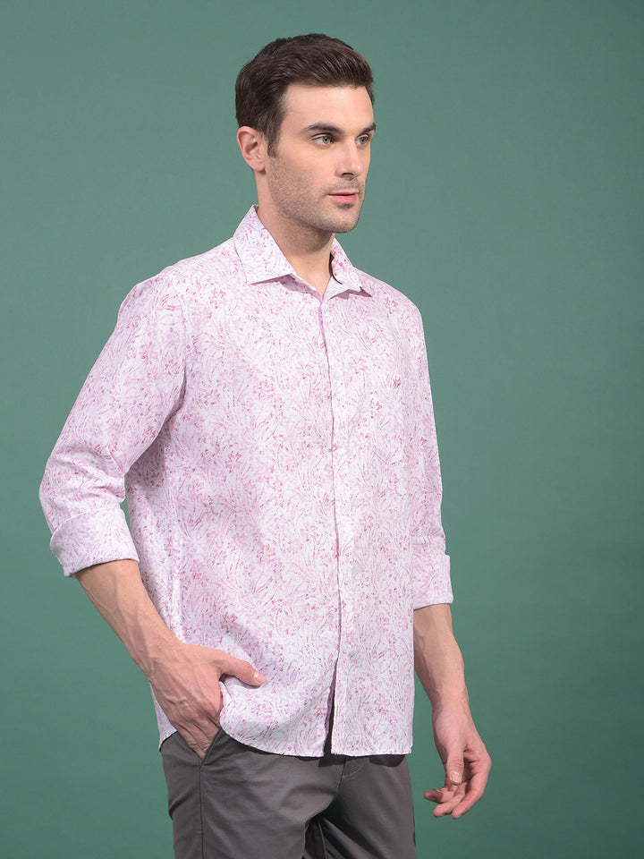 Purple Floral Print Linen Shirt-Men Shirts-Crimsoune Club