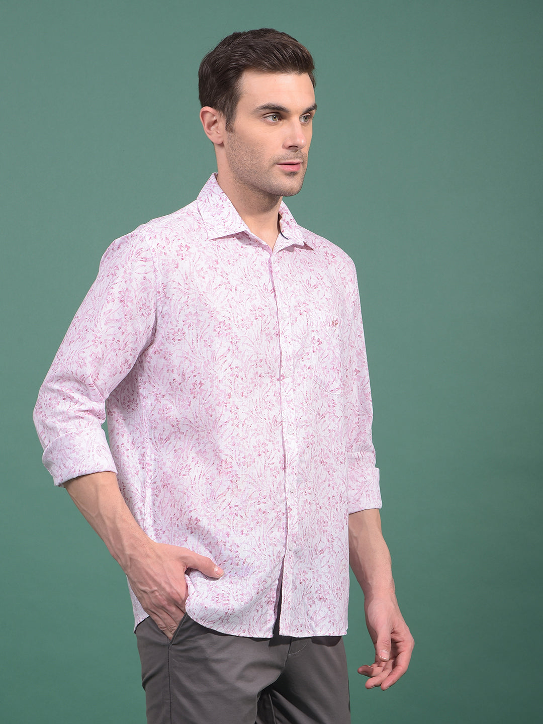 Purple Floral Print Linen Shirt-Men Shirts-Crimsoune Club