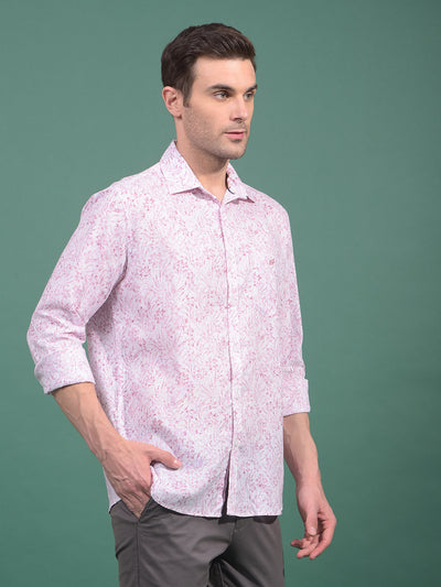 Purple Floral Print Linen Shirt-Men Shirts-Crimsoune Club