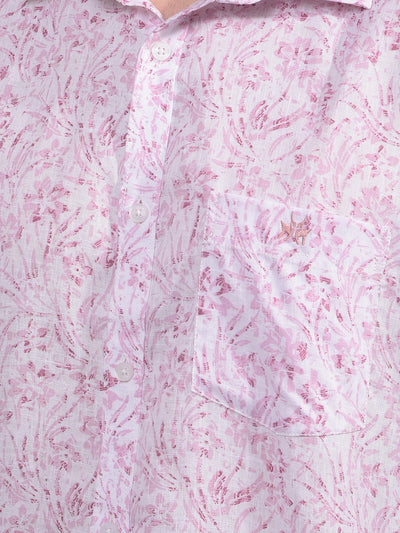Purple Floral Print Linen Shirt-Men Shirts-Crimsoune Club