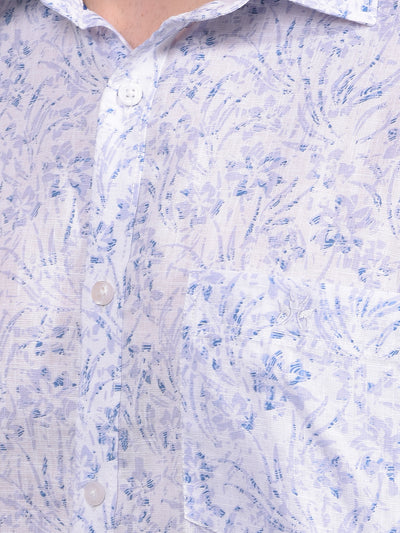 Blue Floral Print Linen Shirt-Men Shirts-Crimsoune Club