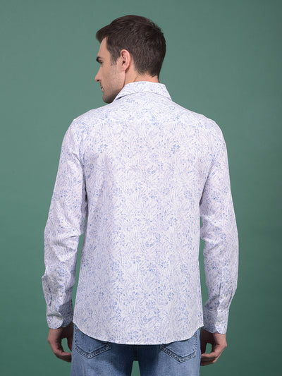 Blue Floral Print Linen Shirt-Men Shirts-Crimsoune Club