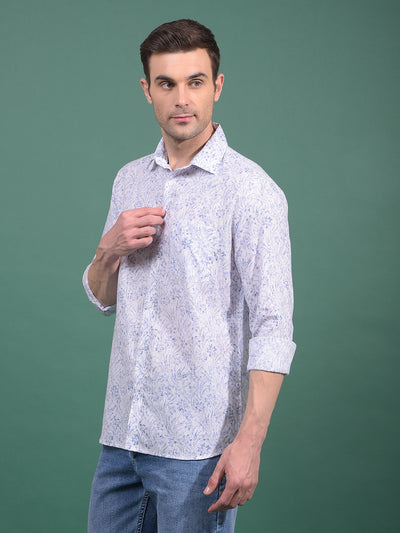 Blue Floral Print Linen Shirt-Men Shirts-Crimsoune Club