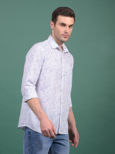 Blue Floral Print Linen Shirt-Men Shirts-Crimsoune Club