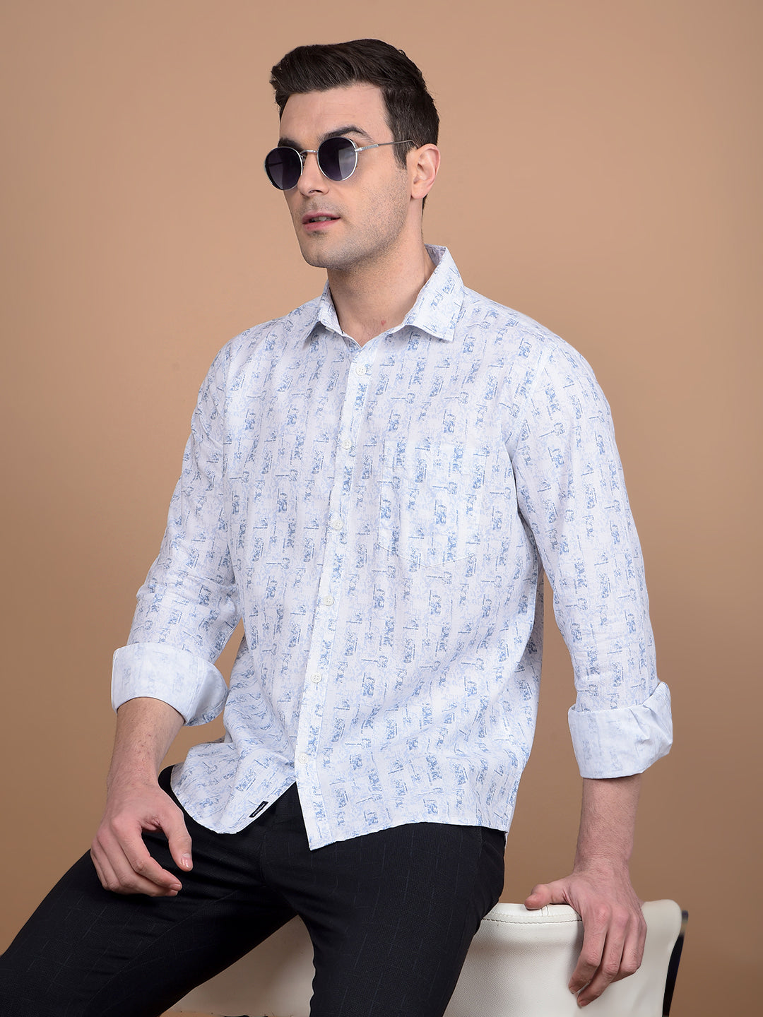 Blue Printed Shirt-Men Shirts-Crimsoune Club