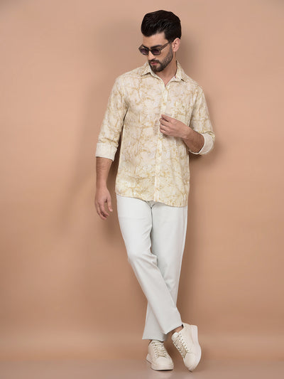 Olive Floral Print Linen Shirt-Men Shirts-Crimsoune Club