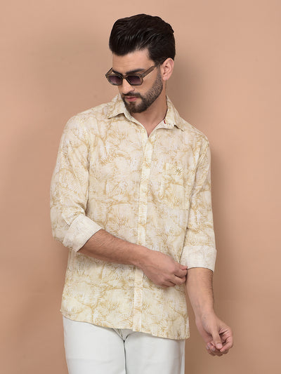 Olive Floral Print Linen Shirt-Men Shirts-Crimsoune Club