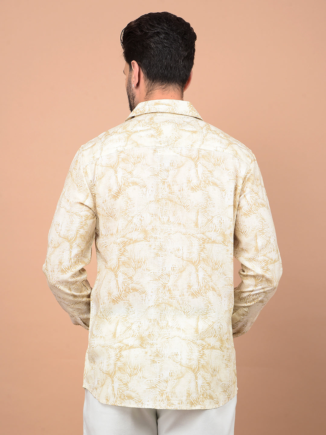 Olive Floral Print Linen Shirt-Men Shirts-Crimsoune Club