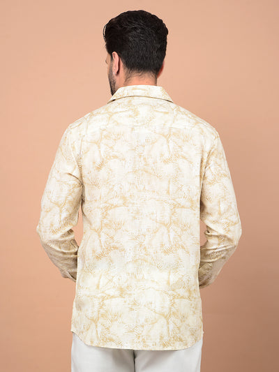 Olive Floral Print Linen Shirt-Men Shirts-Crimsoune Club