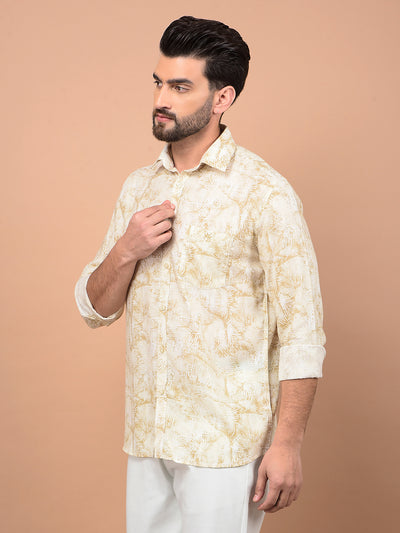 Olive Floral Print Linen Shirt-Men Shirts-Crimsoune Club
