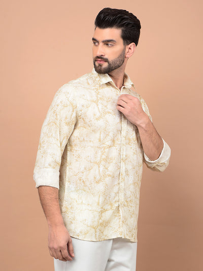 Olive Floral Print Linen Shirt-Men Shirts-Crimsoune Club