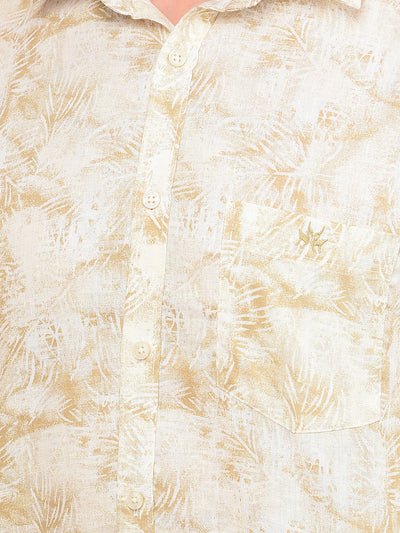 Olive Floral Print Linen Shirt-Men Shirts-Crimsoune Club
