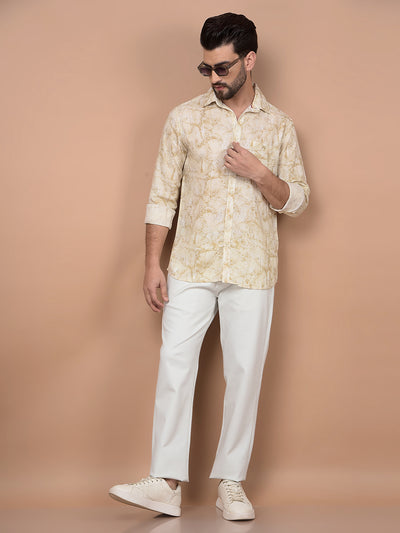 Olive Floral Print Linen Shirt-Men Shirts-Crimsoune Club