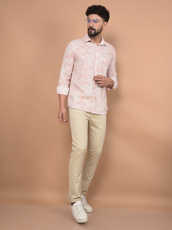 Peach Floral Print Linen Shirt-Men Shirts-Crimsoune Club